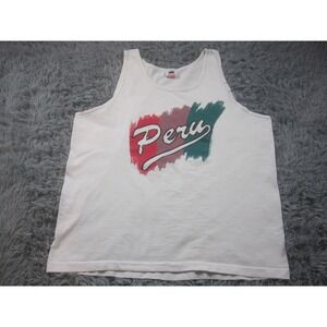 Vintage Peru Shirt Mens Large White Tank Top‎ Fruit of the Loom Made USA 80s